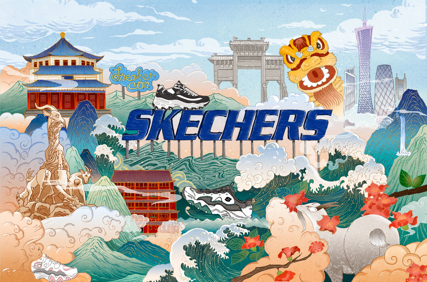 斯凯奇鞋盒包装插画图1