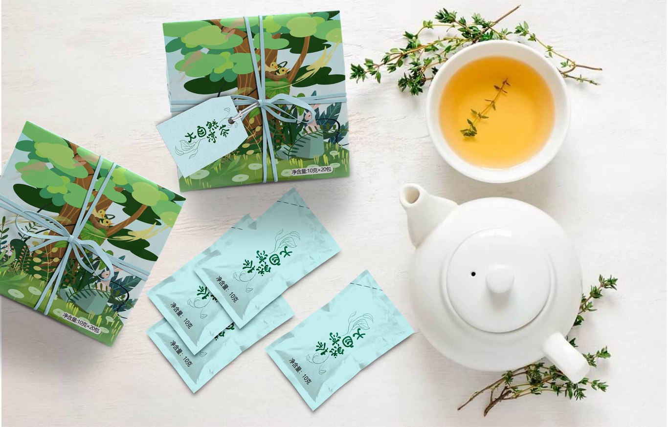 大自然涼茶包裝插畫(huà)設計圖4