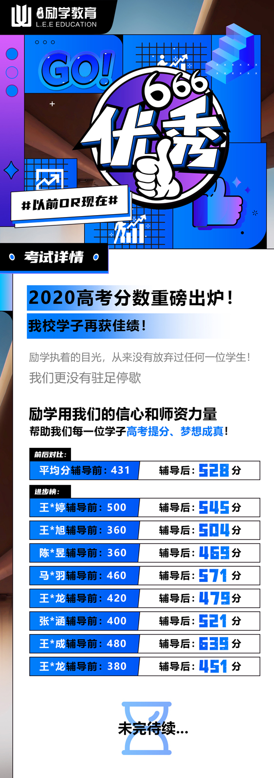 励学教育教育机构展架易拉宝、微信朋友圈、招聘、战报、长图设计图1