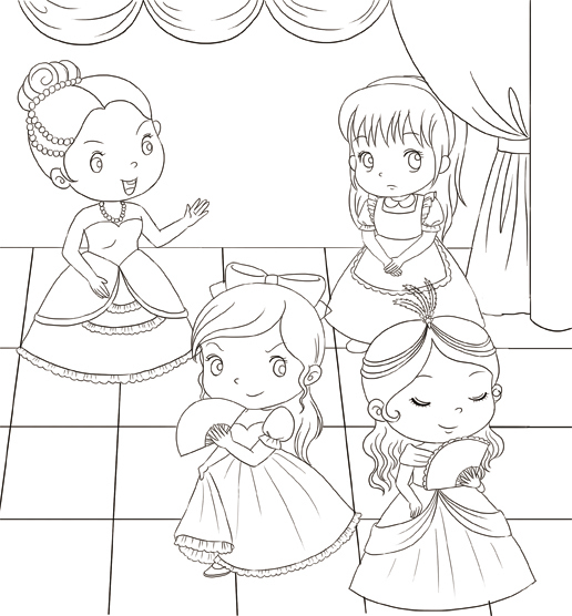 灰姑娘线稿图1