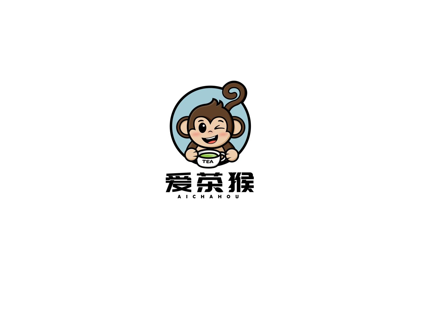 养生茶卡通logo——爱茶猴图0