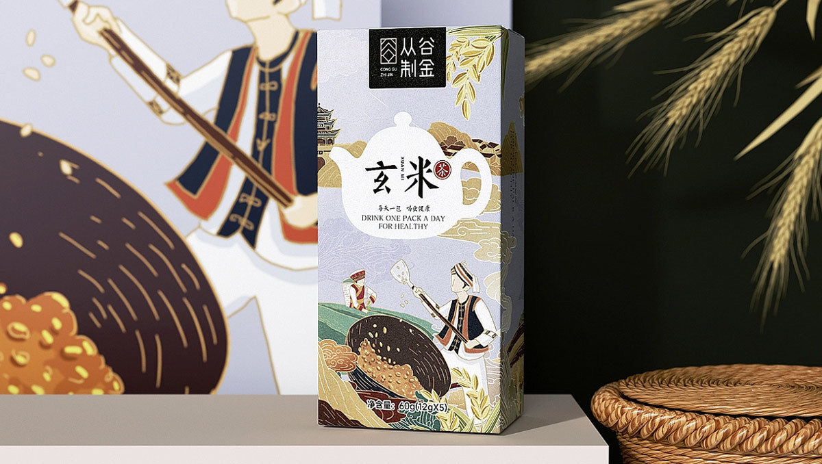 質樸插畫！五谷茶茶飲包裝設計圖3