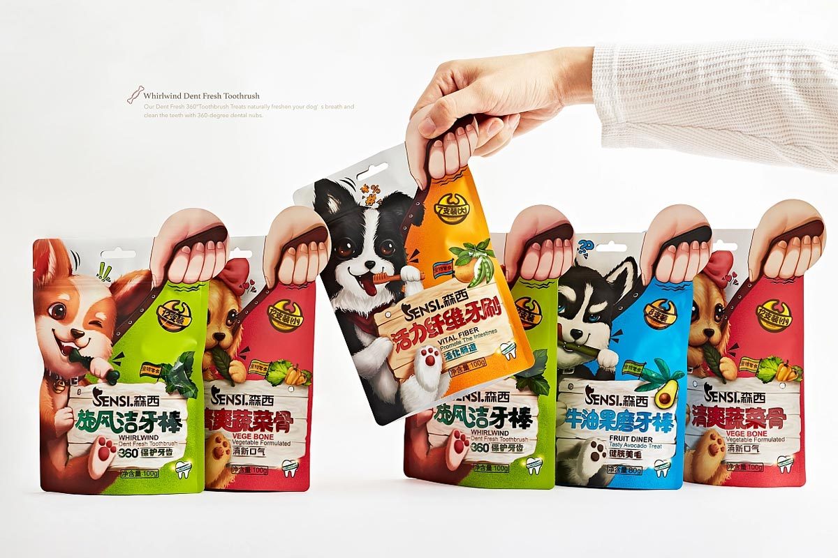 萌萌插画！“森西SENSI”宠物洁牙棒包装设计图0