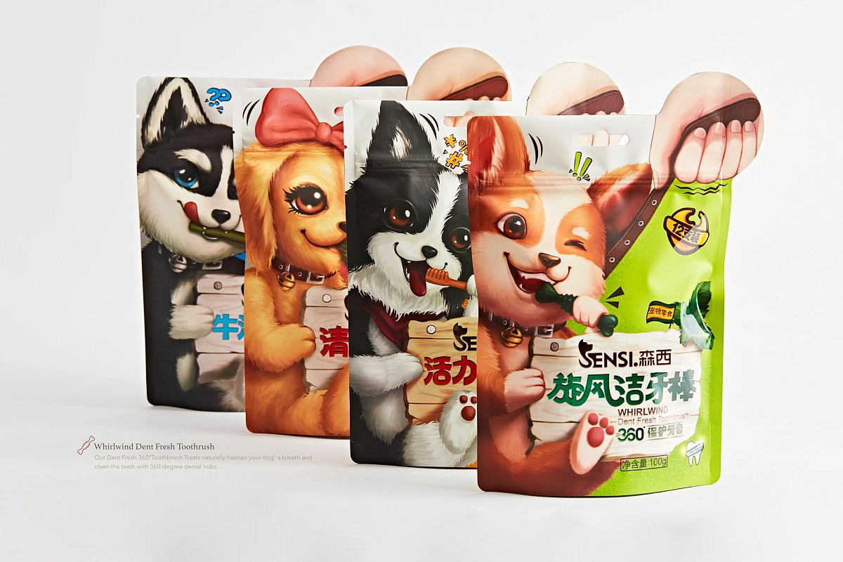 萌萌插画！“森西SENSI”宠物洁牙棒包装设计图2