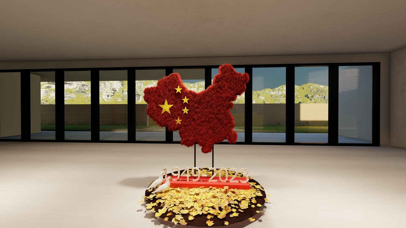 中秋廣場(chǎng)，立牌建模渲染，平面海報設計圖1