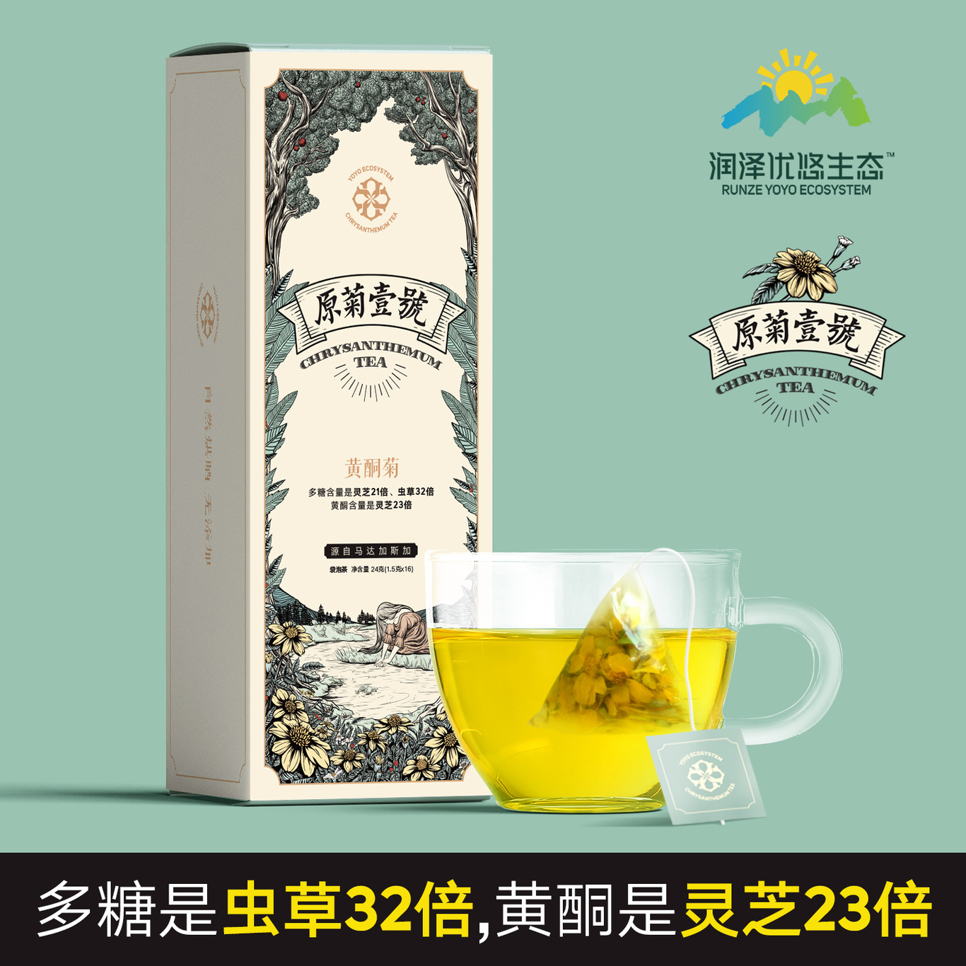 優(yōu)悠生態(tài)菊花茶插畫風(fēng)格包裝設(shè)計圖2