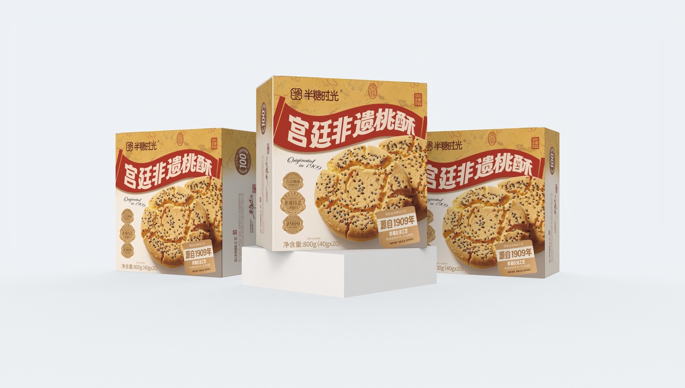半糖时光 宫廷非遗桃酥盒子包装设计图0