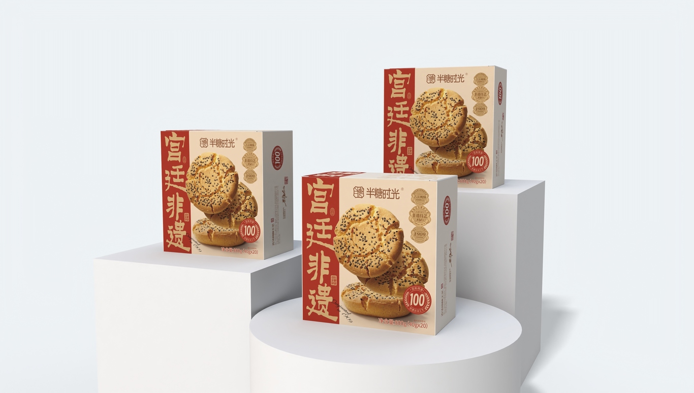 半糖时光 宫廷非遗桃酥盒子包装设计图4
