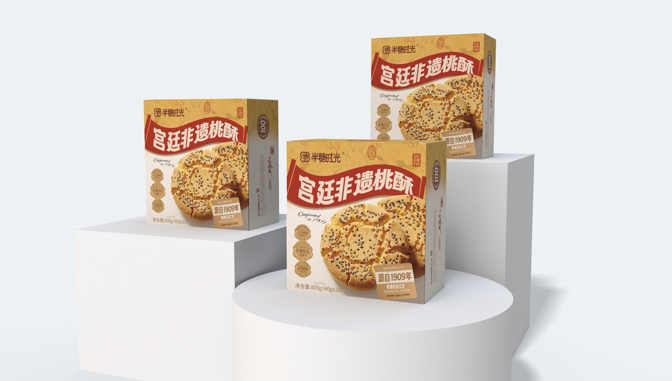 半糖时光 宫廷非遗桃酥盒子包装设计图1