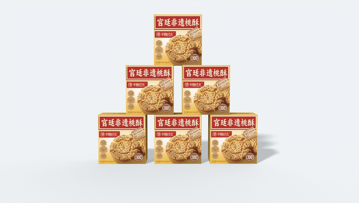 半糖时光 宫廷非遗桃酥盒子包装设计图12