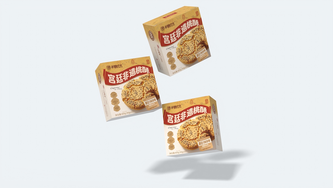 半糖时光 宫廷非遗桃酥盒子包装设计图2