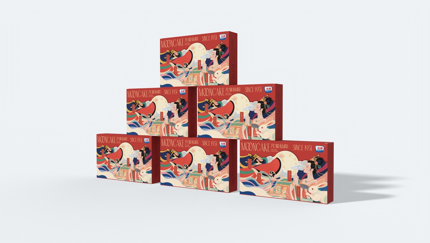 光明 中秋月饼礼盒8粒装包装设计图3