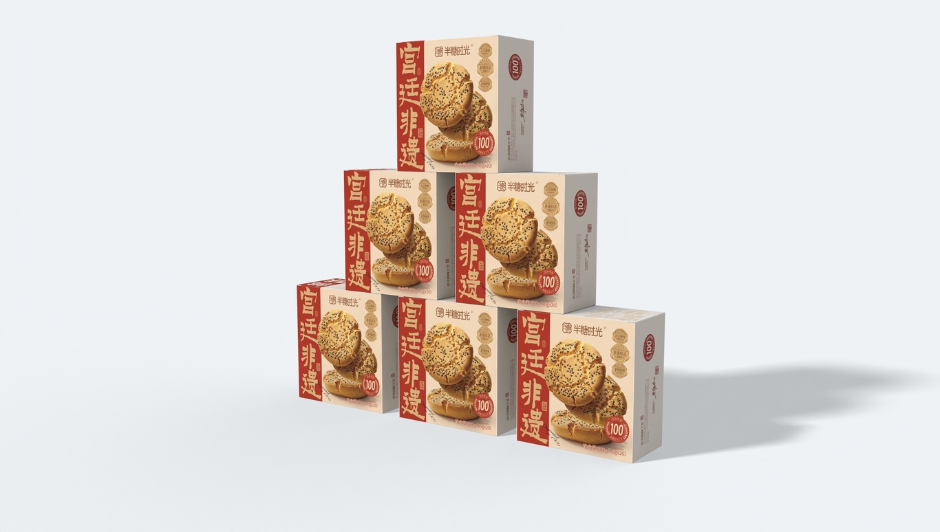 半糖时光 宫廷非遗桃酥盒子包装设计图6