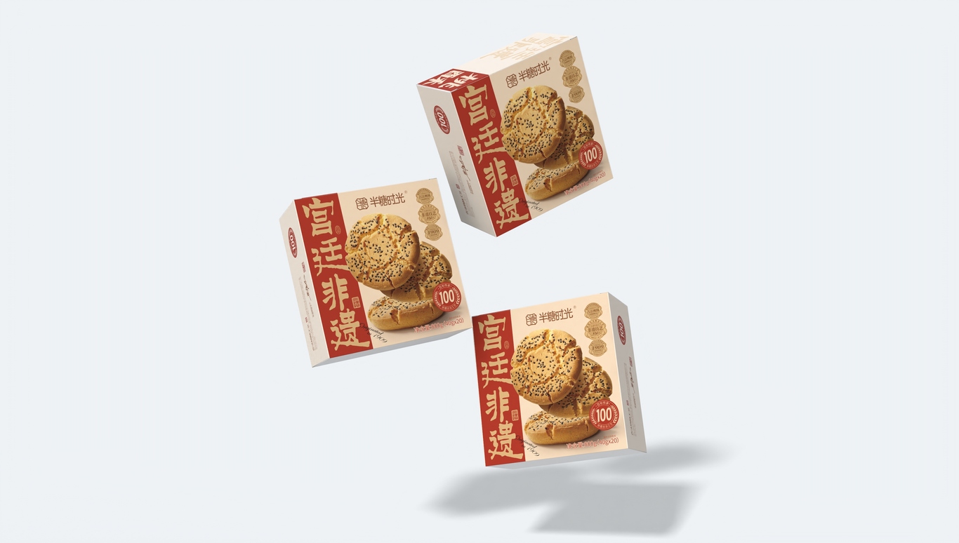 半糖时光 宫廷非遗桃酥盒子包装设计图5